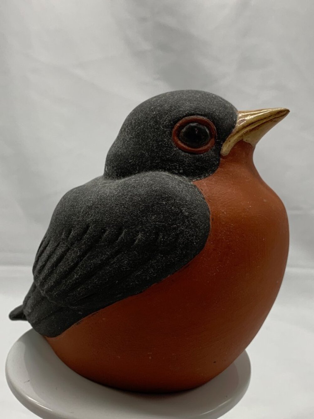 Nicodemus 4.5" Terracotta Robin Bird Figurine Matte Black Orange Signed